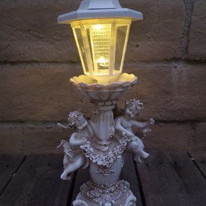 Angel Statue With Solar LED White Lantern